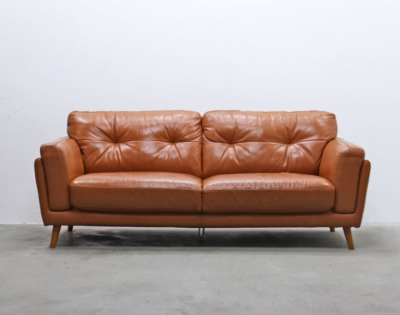 沼津店】MUJI 無印良品 本革 ワイドアーム 2Pソファ ブラウン 茶