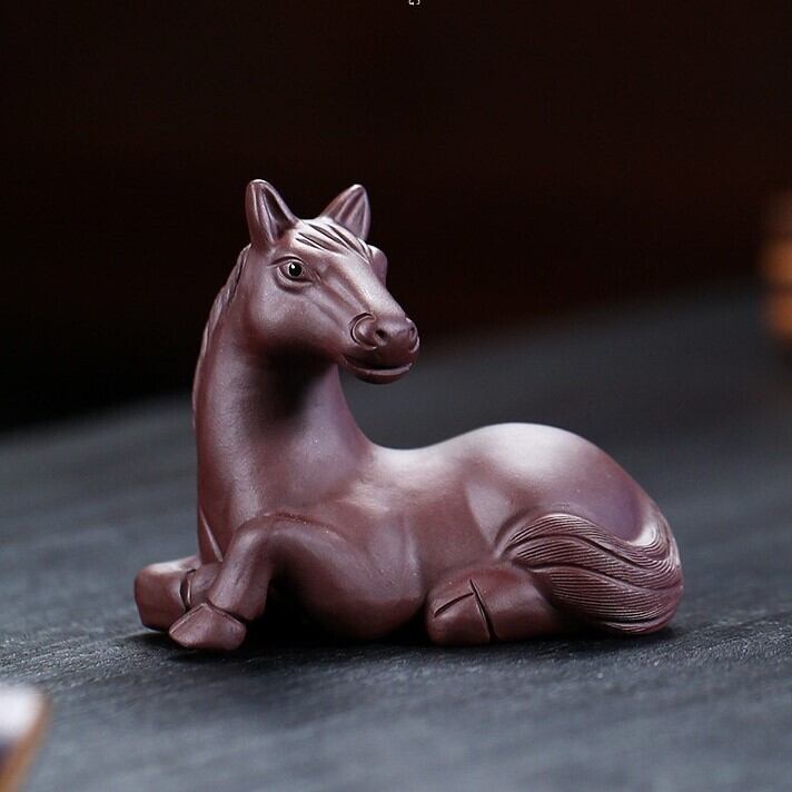 馬 うま 置物 紫砂 ブラウン 茶 レッド 赤 オブジェ 開運 運気アップ