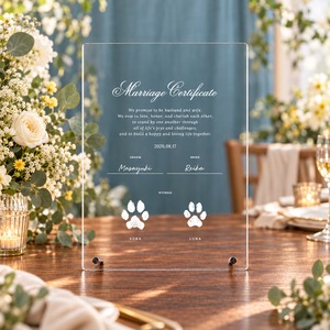 ペットの肉球サインでつくる 透明アクリル結婚証明書｜犬・猫対応（クラシック）