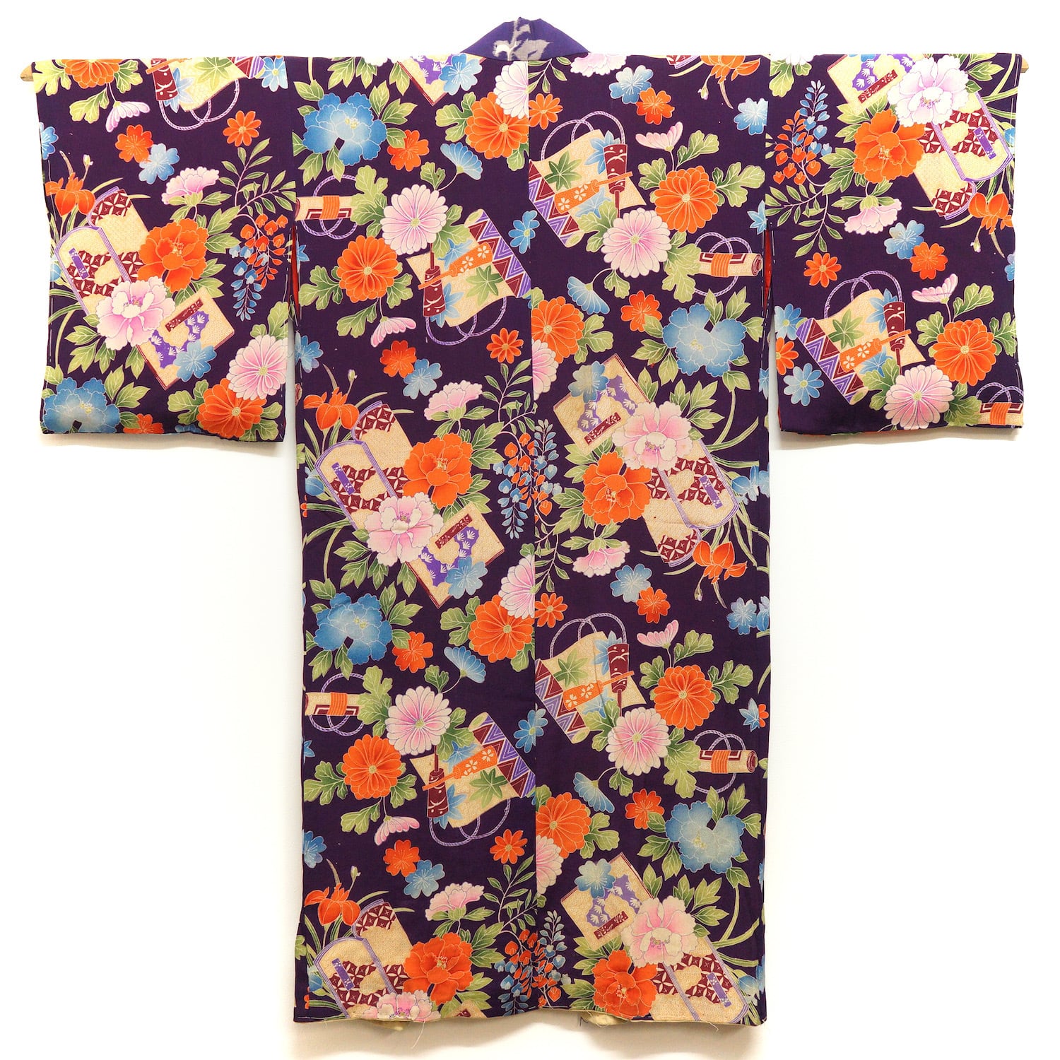1615 長襦袢 錦紗 四季の草花 正絹 アンティーク着物 昭和レトロ