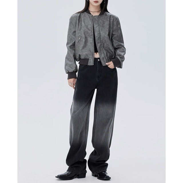 Washed texture rib bomber jacket C1416