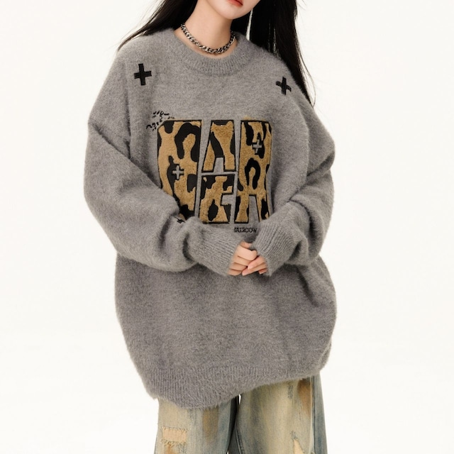 レオパードロゴルーズニット 3col R01338