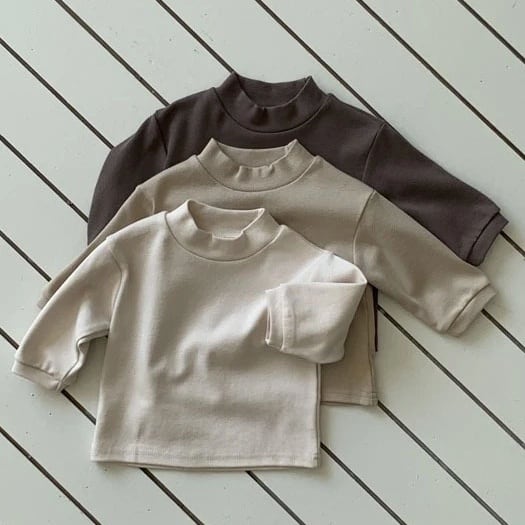【BABY&KID】韓国風 ハイネック無地シャツ