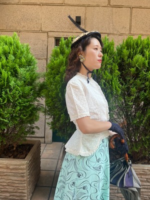 40's ivory lace peplum blouse