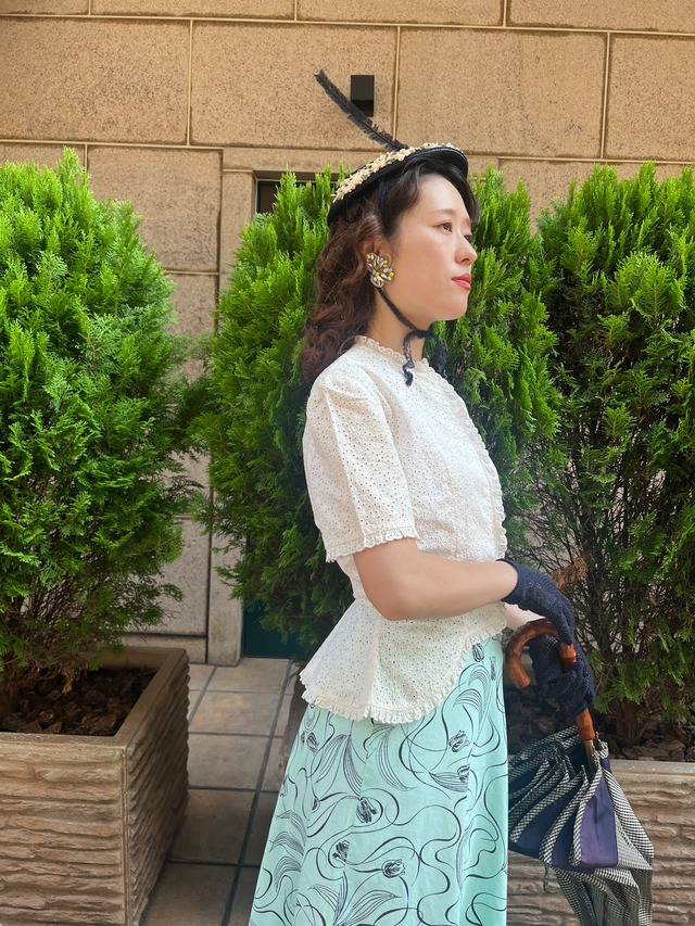 40's ivory lace peplum blouse
