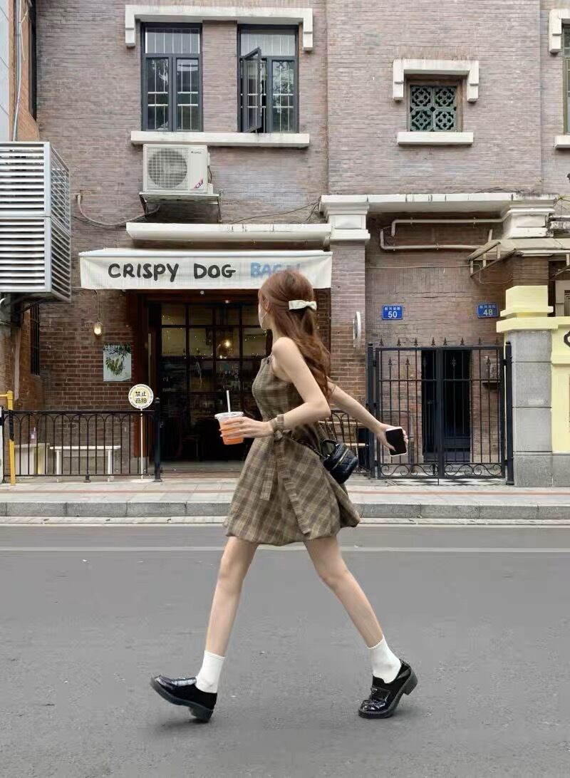 チェック柄 ミニ丈ワンピース G10CON0083 | liberal style. - 韓国