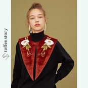 【2color】静かな実りと花咲く刺繍のベルベットケープ 《C0265》