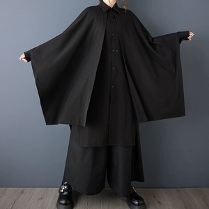 BLACK FAKE-2-PIECE LONGLINE DESIGN SHIRT 1color M-15179