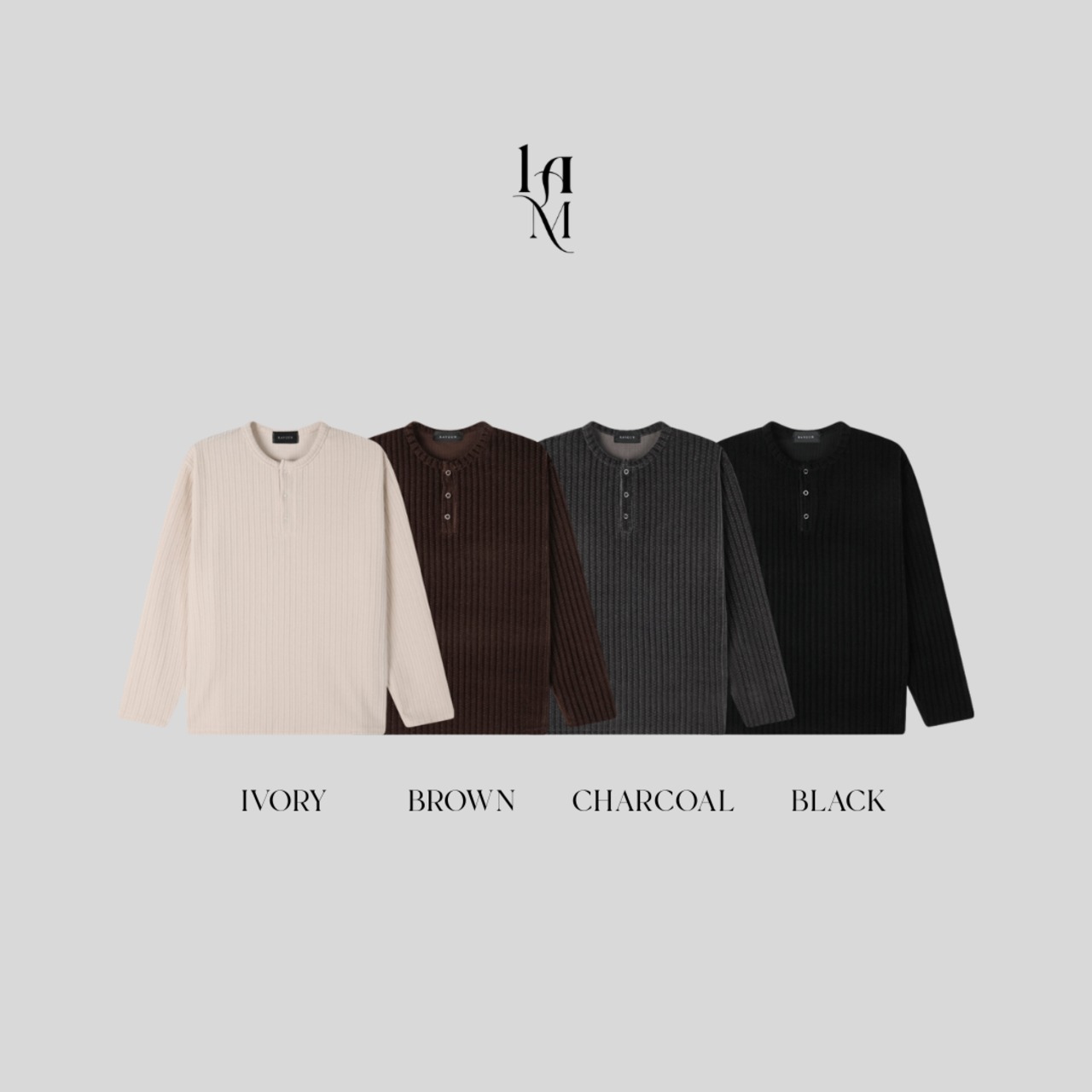 Velour Henley Neck Long Sleeve Knit (4color) - 2