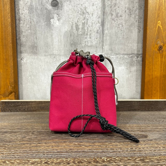 -＊ 2WAY巾着ショルダー ＊- 専用紐・横Dカン付き【ホットピンク】