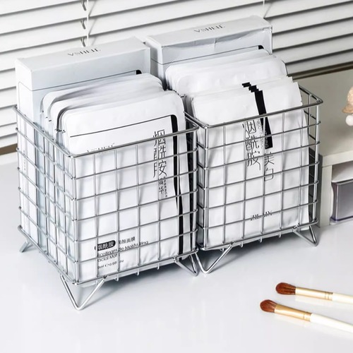 フェイスマスク収納 ワイヤーバスケット スキンケア収納 美容用品整理 化粧品収納 洗面所収納 バスルーム収納 コスメ収納 整理整頓 シートマスク収納