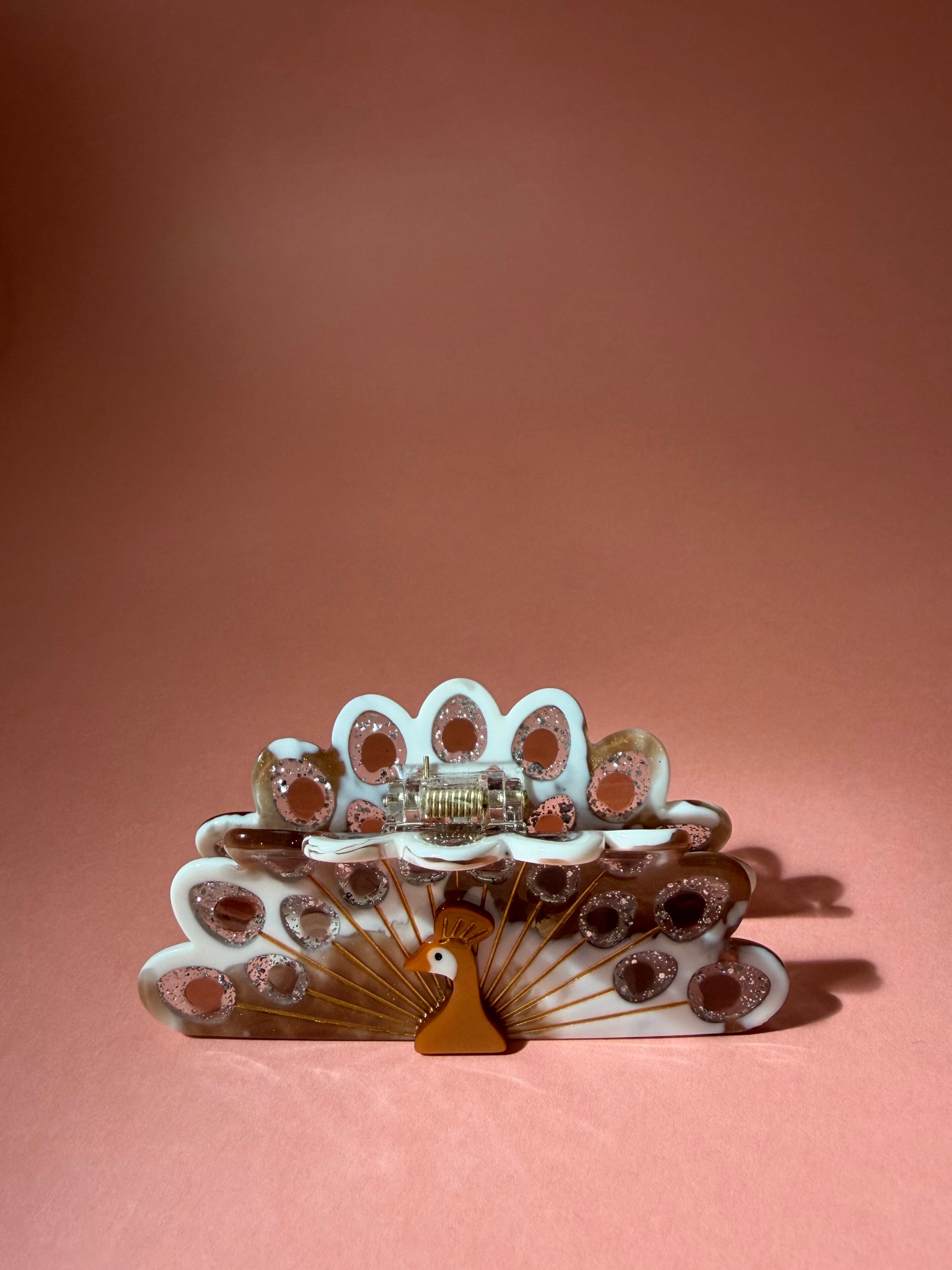 Royal peacock collection 第一弾【Smoky Quartz】孔雀のヘアクリップ