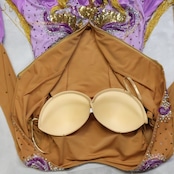 社交ダンス 衣装 スタンダードドレス スタンダード ドレス ワンピース フロート 紫 ゴールド 金 上品 ラベンダー 綺麗 パープル系 ベージュ系 豪華 フリンジ スカート3枚重ね おしゃれ ダンスウェア フォーマル パーティ ショー用 高級感 レディース 社交用 ダンス衣装