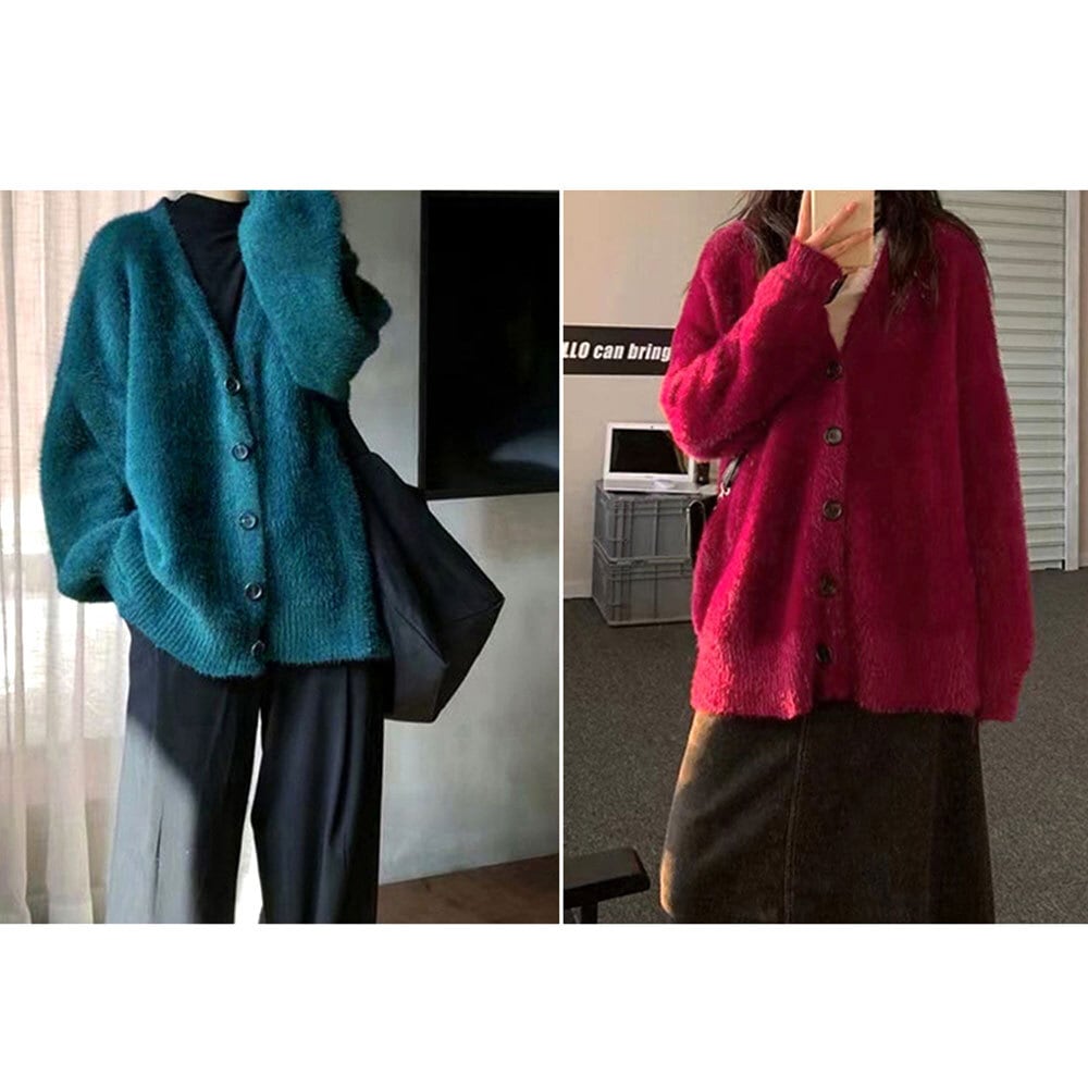 シャギー ニット カーディガン レディース 秋冬 韓国 防寒 保温 暖かい ふわふわ 大人 かわいい おしゃれ アウター 羽織り カジュアル ゆったり 大人可愛い 大人女子
