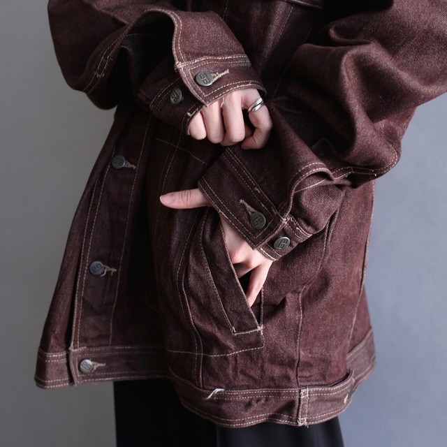 super over size brown denim jacket