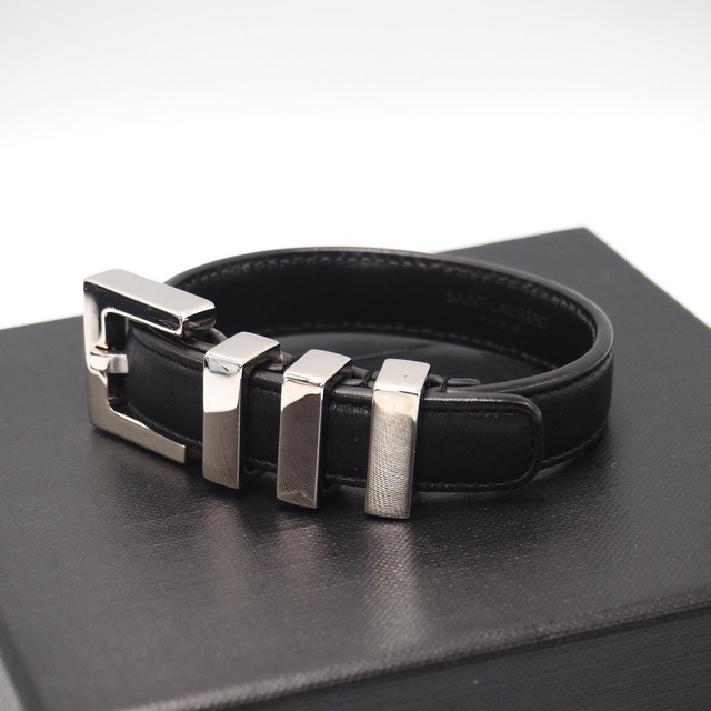 SAINT LAURENT PARIS 3連バックル レザーブレスレット サンローランパリ 付属品付き