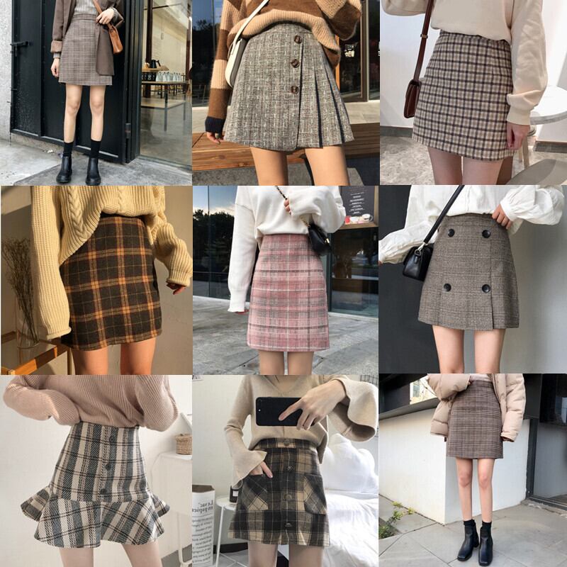 サマースタイルAラインスカート ハイウェストウェストスタンダード格子柄 レトロ 夏物 YY-ファッション85884413608