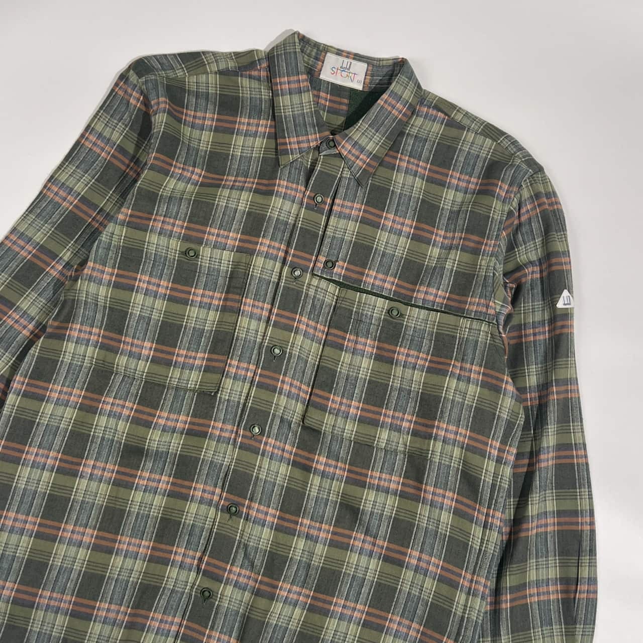 dunhill SPORT ダンヒル スポーツ チェック柄 切替デザイン 長袖 シャツ 2/グリーン系 メンズ ゴルフ