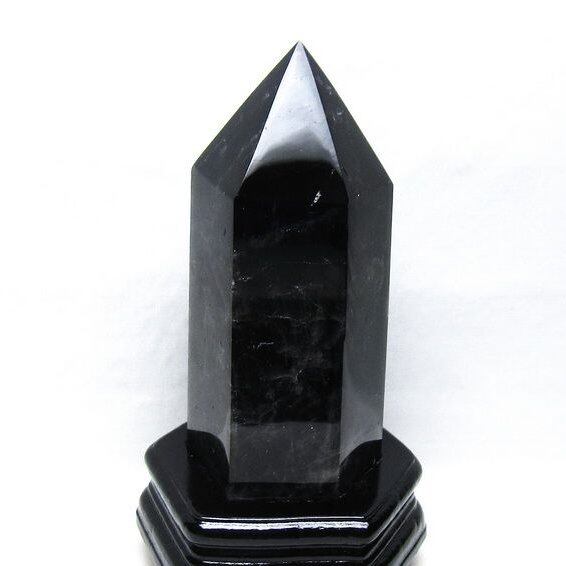 1.5Kg モリオン 六角柱 黒水晶 ポイント 置物 一点物 台座付属 152-4317