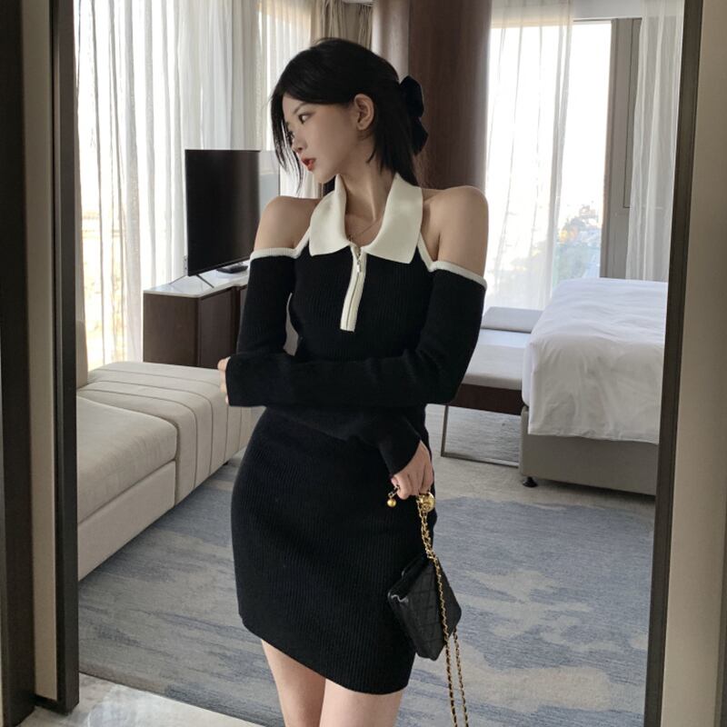 ニットドレス レディーススプリングスリムストラップレスハイウェストウェストスカート 春物 ドラファッションホール64084782697