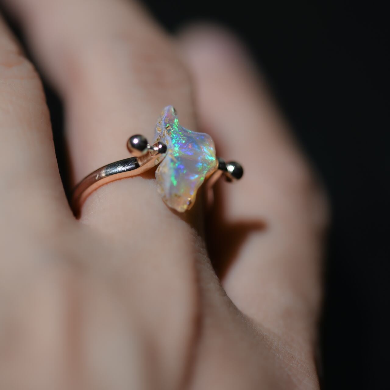 オパール 鉱物原石 シルバー925 リング 指輪 天然石 アクセサリー (No