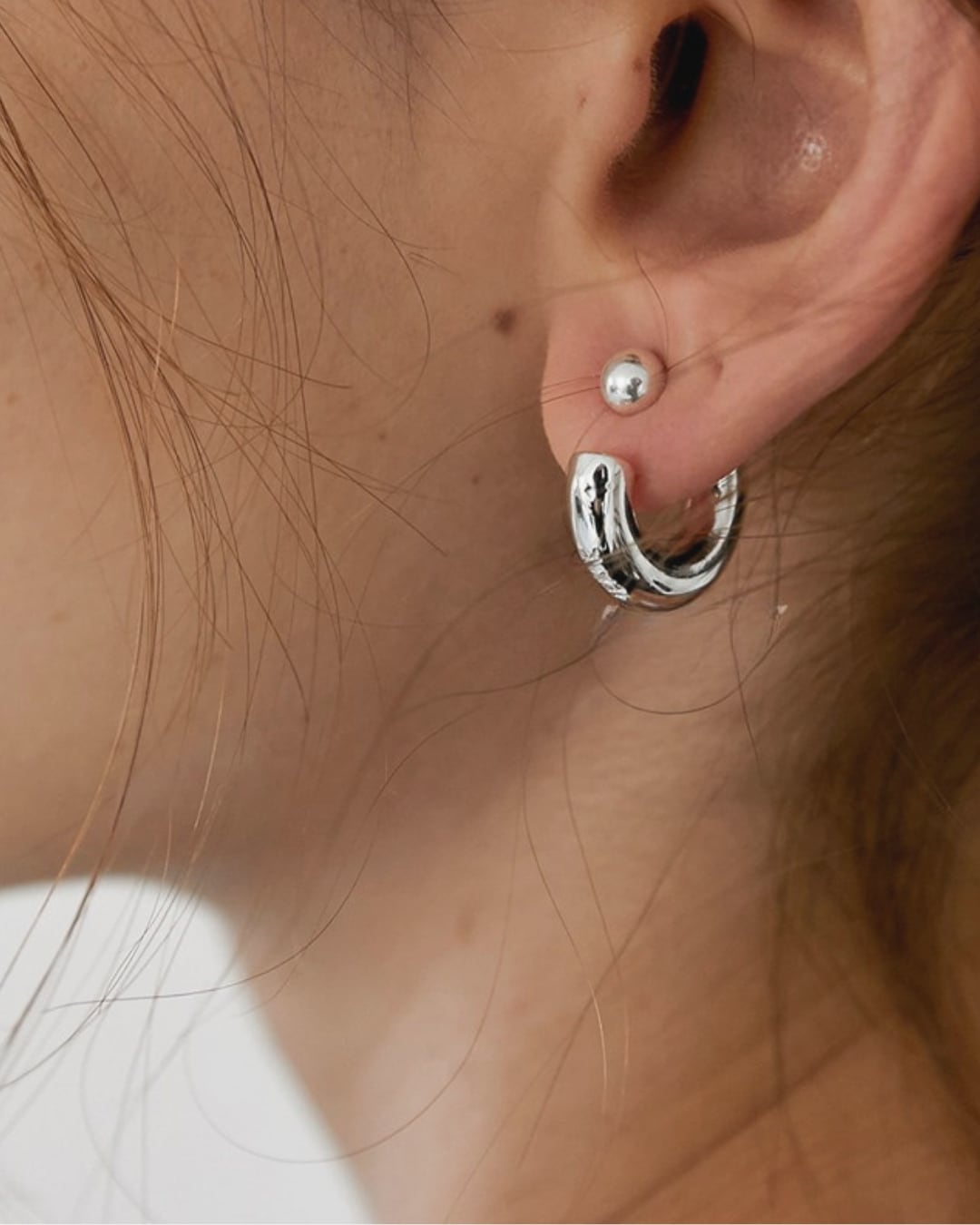925 Silver Plated Double Hoop Ball Earrings
