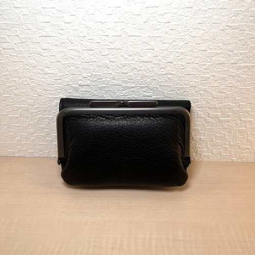 ソフトレザー　口金三つ折財布　ブラック