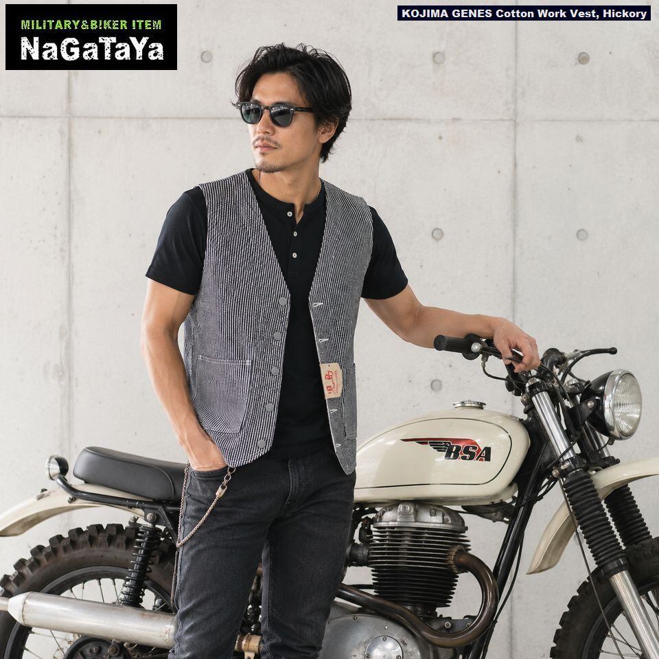 児島ジーンズ KOJIMA GENES コットン ワークベスト ヒッコリー RNB568N
