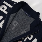 PAPAS PLUS GOLF パパス プラス ゴルフ ロゴ入り ナンバリング ジップアップ ウールニット ジャケット サイズ M /メンズ/ネイビー/日本製