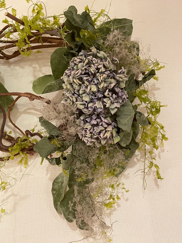 キウイヅルリース＆アンティーク紫陽花とルナリア