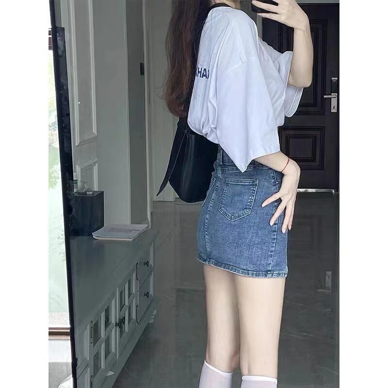 【新作】【送料無料】 ホットガールヒップハグデニムショートスカート女性のための 2023 夏ハイウエストニッチデザイン a ライン痩身抗露出スカート 0363851071036