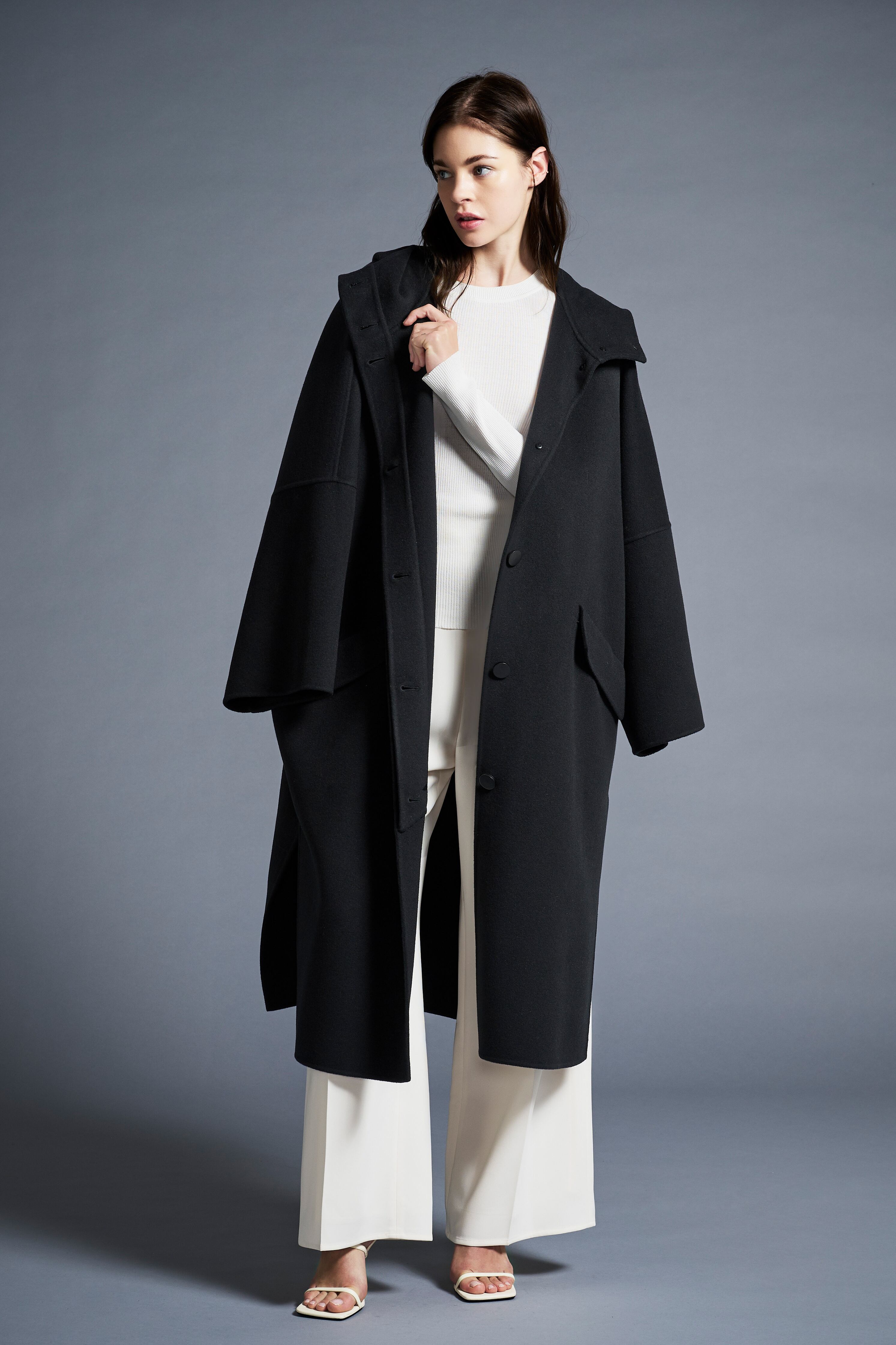 アミカ　スカラップコート HOODED COAT BLACK | AMICA・kids