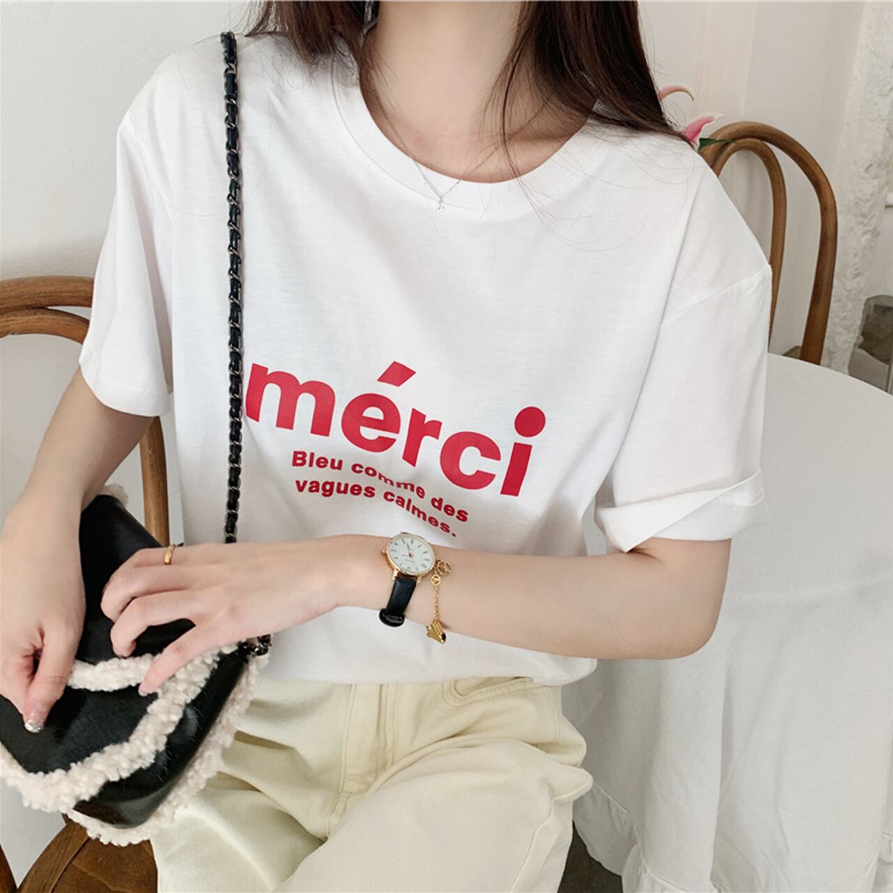 REGIT】MERCI HALF T-SHIRT-BLACK S/S 韓国服 トップス Ｔシャツ 半袖