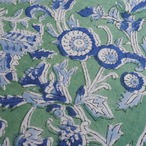ブロックプリント生地【50cm単位】インド綿  花柄 グリーン×ブルー #45091-GR1