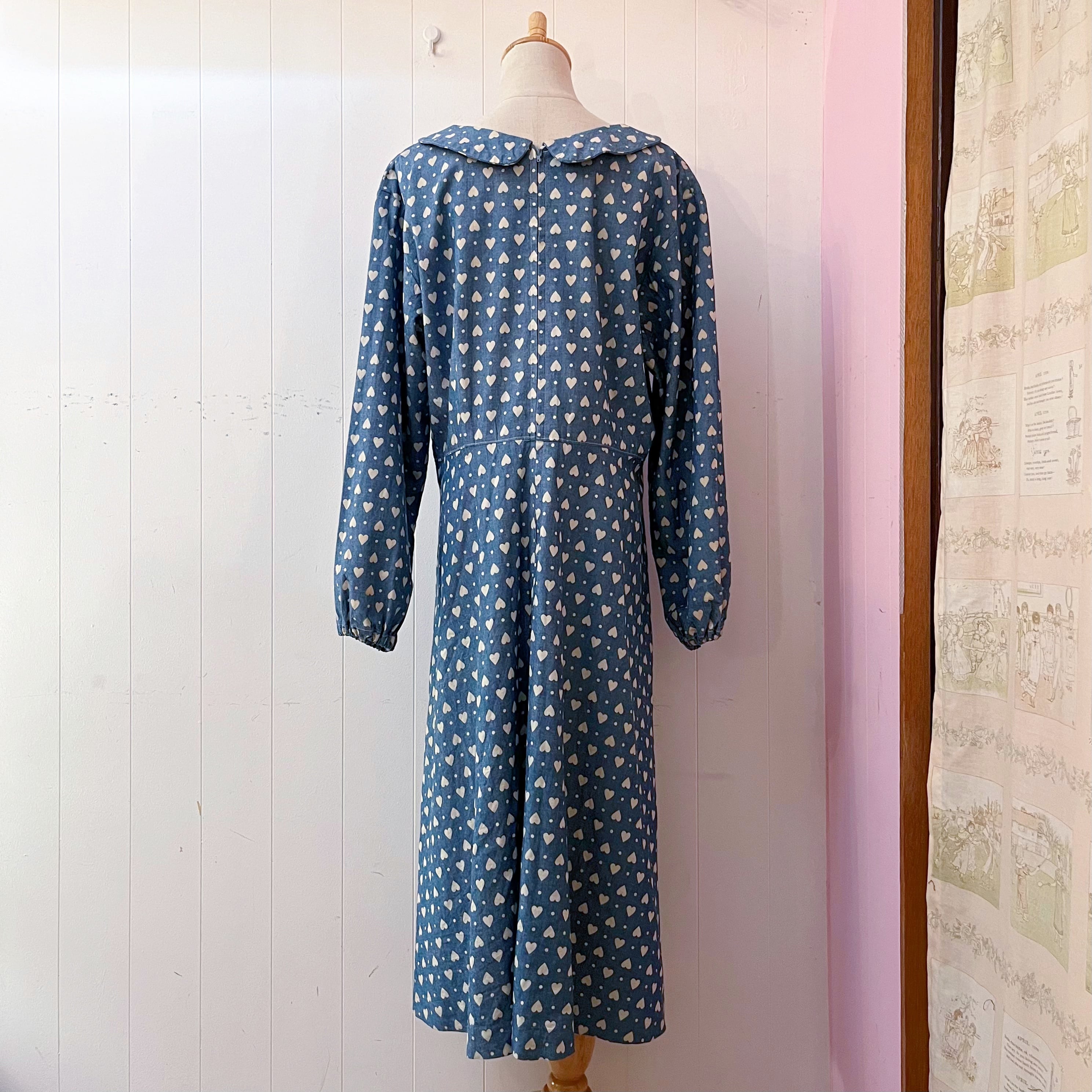 heart dot denim flare one-piece