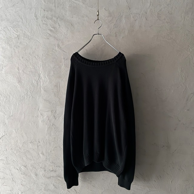 -LANDS'END- 90's plain color boat neck cotton knit sweater