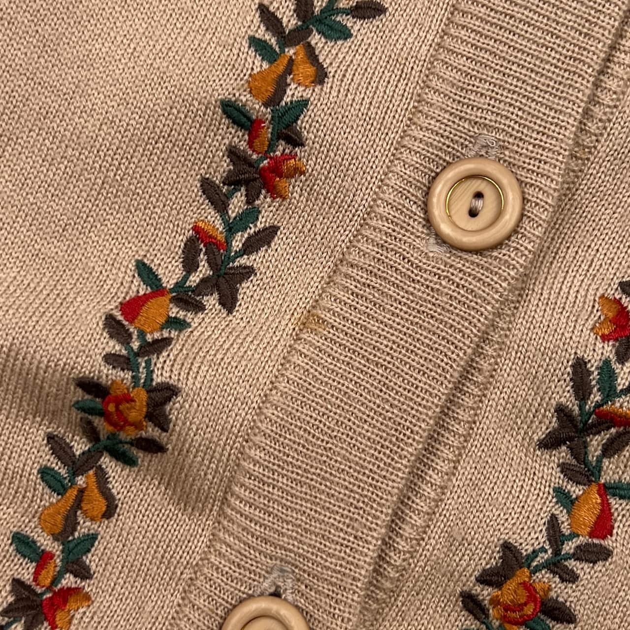 DAKS ダックス 花柄 刺繍 長袖 ウール ニット カーディガン M/モカ系 レディース