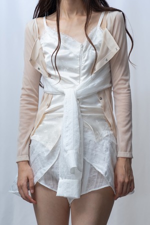 double sleeve cardigan toricot - BEIGE