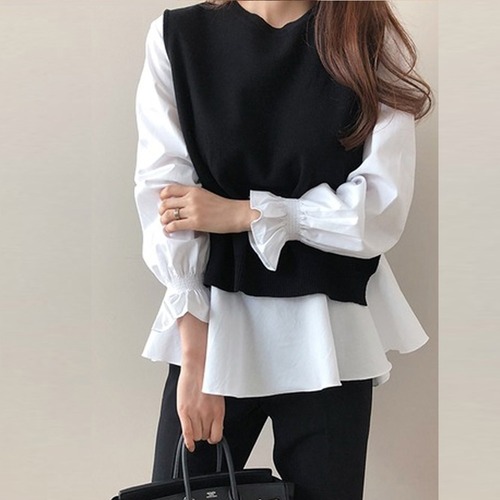 レイヤードシャツニットベストセット