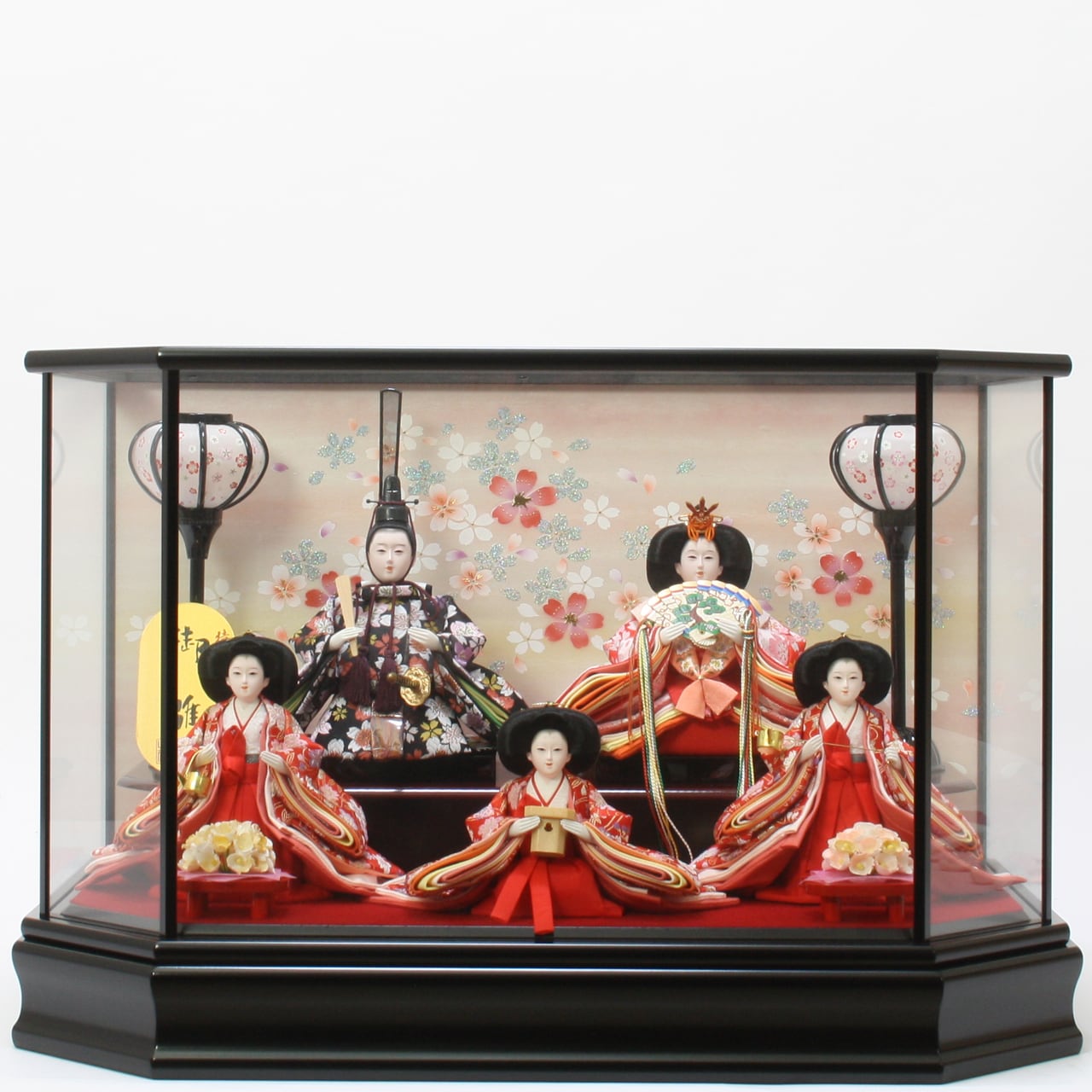 ひな人形レンタル|ケース飾り|高級金襴|初節句|1か月レンタル|特典付き|福岡|人形の松屋|《商品名》衣裳着ガラスケース飾り(固定式)三五 春の梅 段織刺繍〔商品コード〕30400-0209-1〔品番〕209