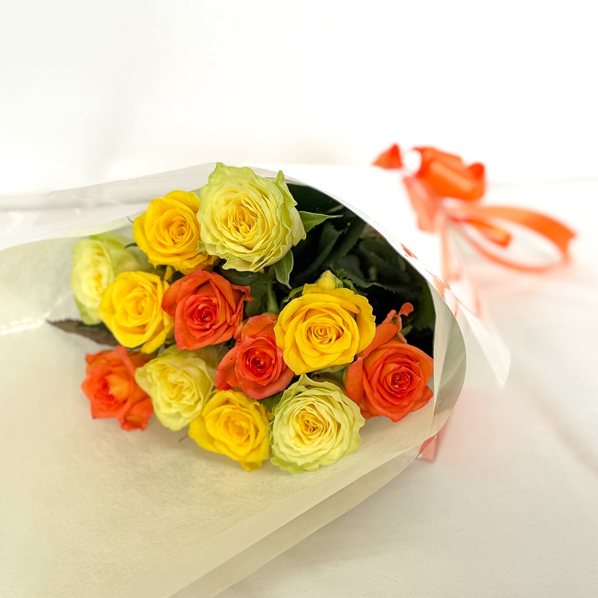 12本【60cm】YELLOW MIX ROSE 黄色オレンジ系バラの花束 | ひぐちばら