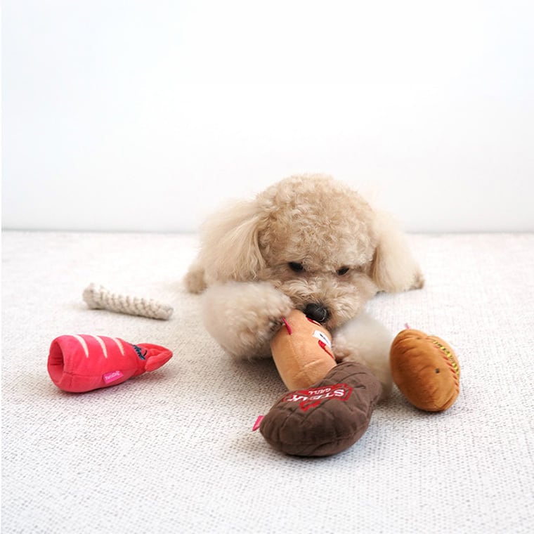 happy meal snack rope toy 4color / 犬 おもちゃ ノーズワーク トイ ペット用 カシャカシャ 噛む 音が鳴る 知育玩具 鳴き笛入り 可愛い わんちゃん おもちゃ おやつ隠し ストレス解消 韓国 ペット用品