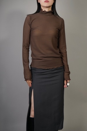 SHIRRING  HIGH NECK TOPS (BROWN) 2208-02-55