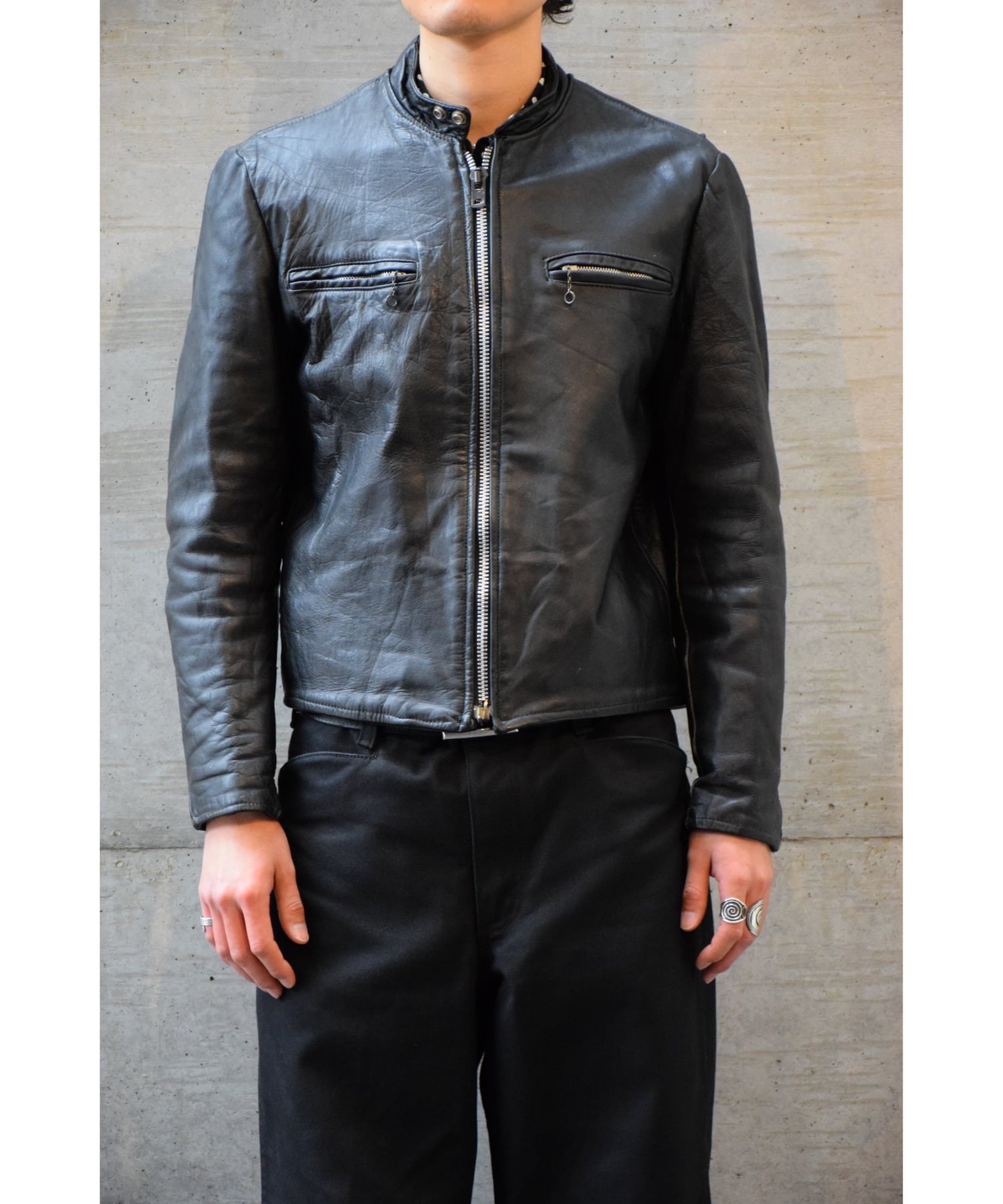 70's GENUINE LEATHER レザージャケット メンズ 40 ブラック