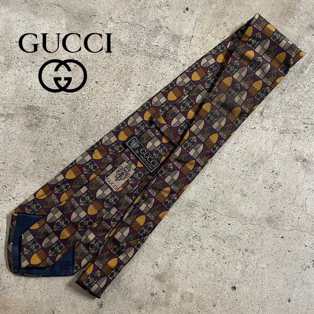 【GUCCI】made in Italy full patterned design silk necktie/グッチ イタリア製 総柄 デザイン シルク ネクタイ/#0719/osaka