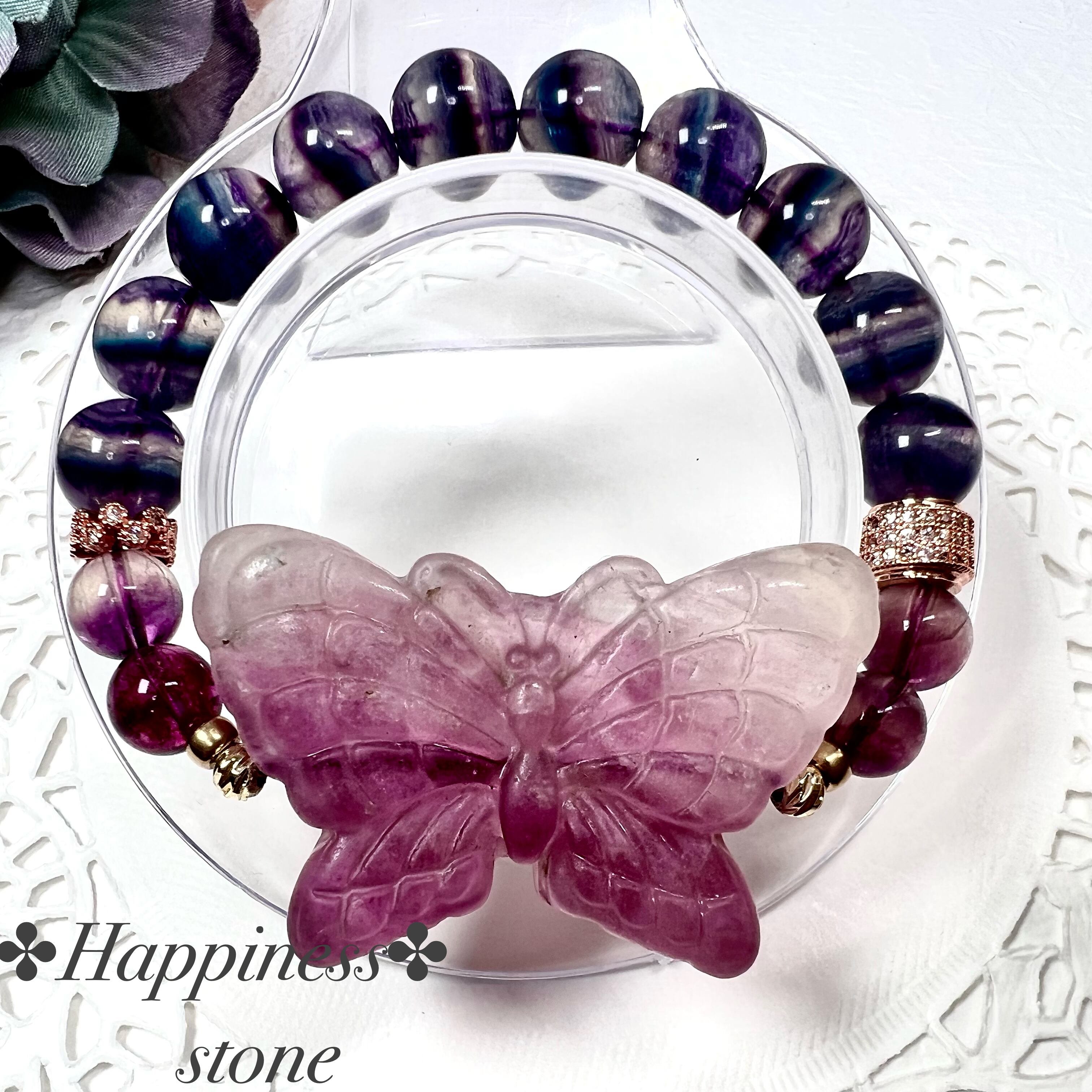 【フローライト蝶々ブレスレットεïз゜】天然石 パワーストーン