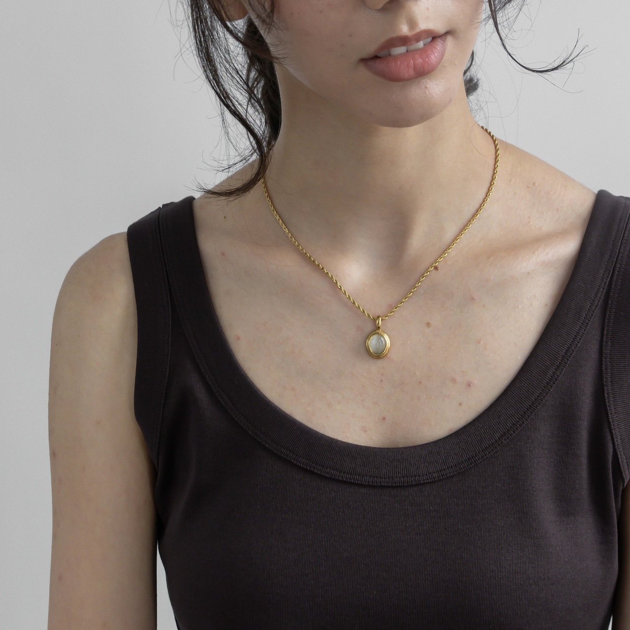 【ネコポス便】ネックレス 天然石ツイストロープペンダントネックレス 金属アレルギー対応 サージカルステンレス 華奢 レディース キャッツアイ ブラックオニキス パワーストーン 2170