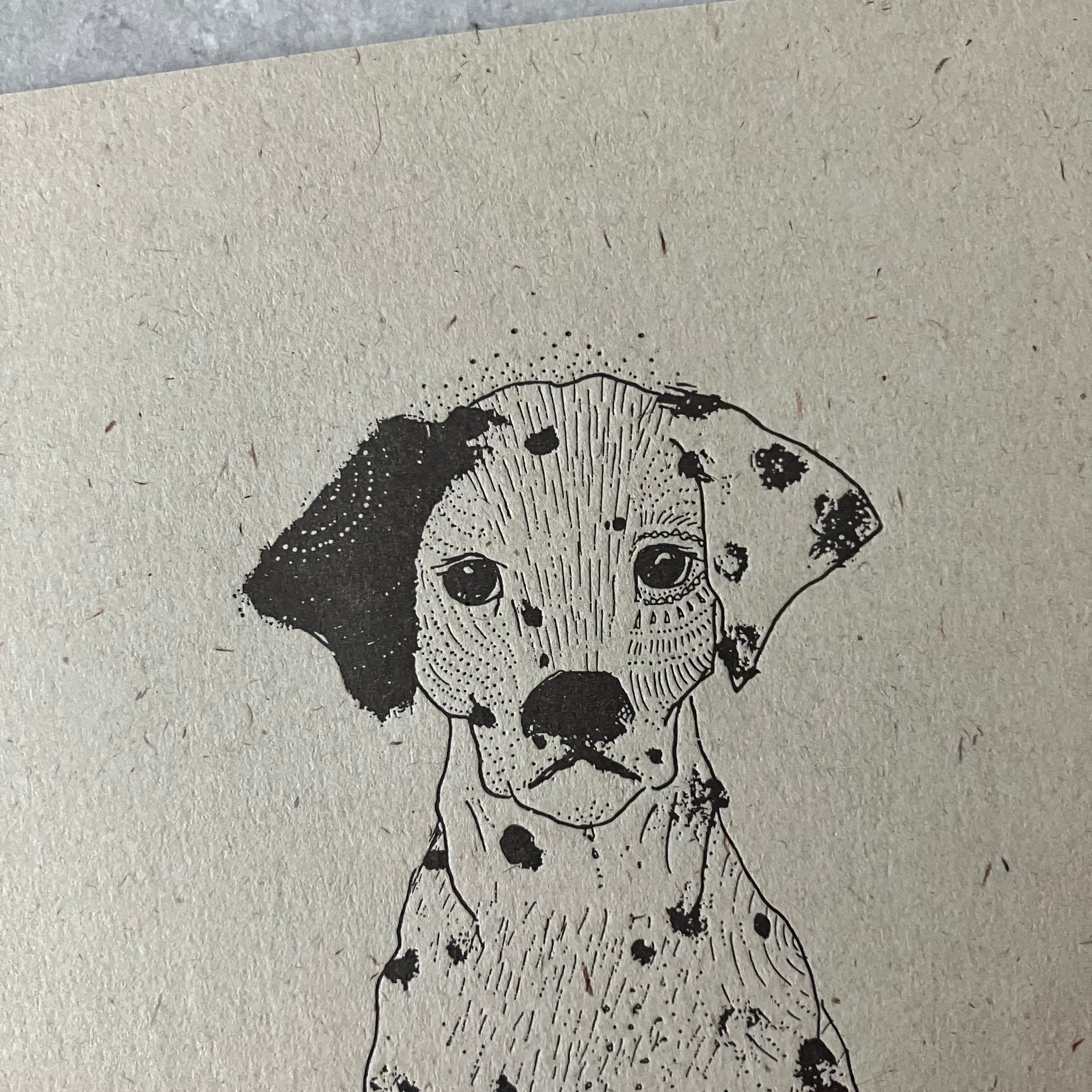 ダルメシアンの活版印刷ポストカード | 日高あゆみ / ペン画アーティスト