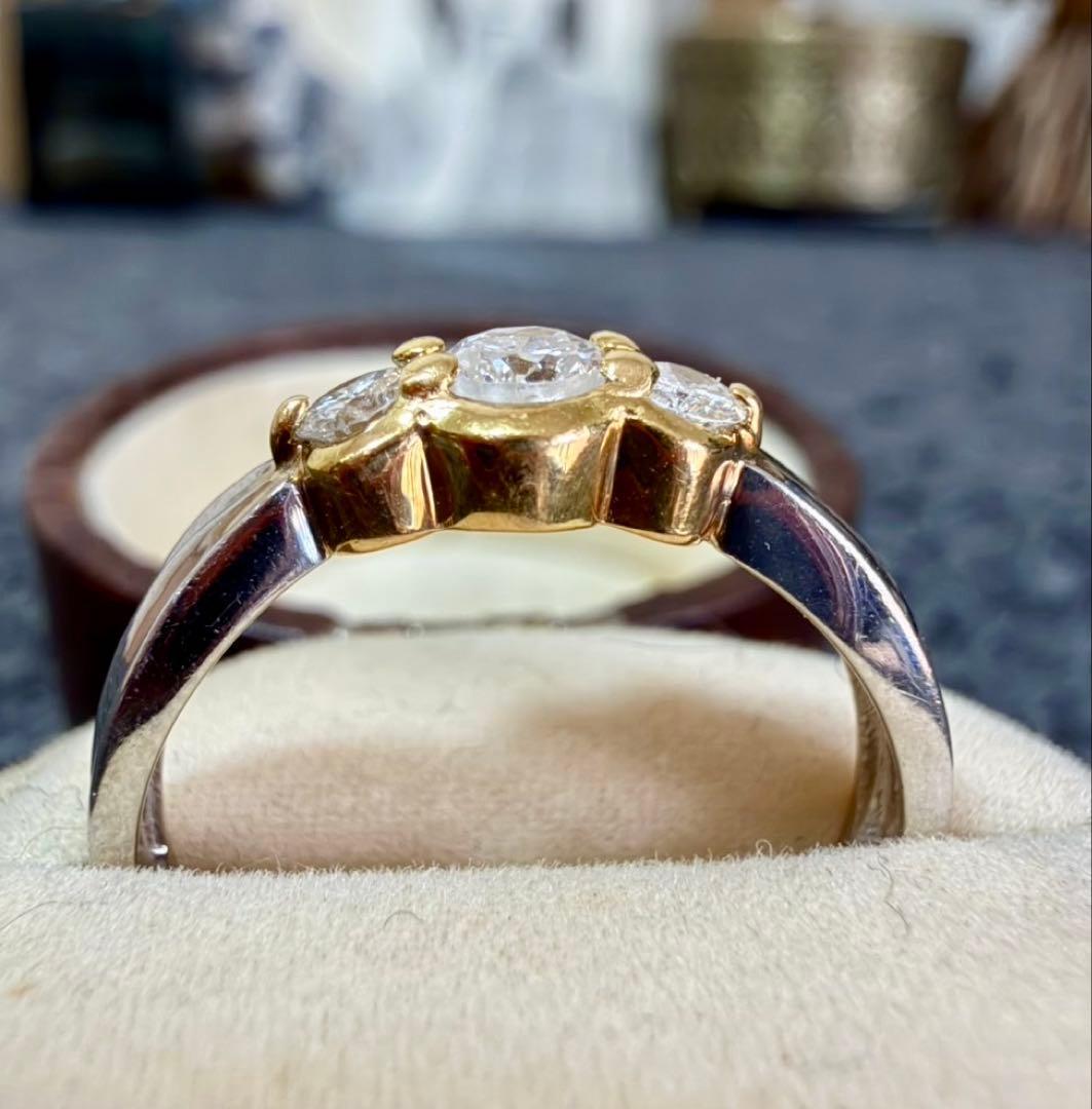 Pt900×K18*12号*0.3ct*3粒ダイヤモンドコンビリング*指輪 | Me,MiNE
