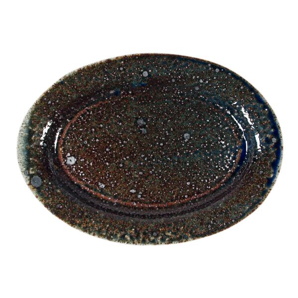 十場天伸 楕円リム皿 ソーダ釉